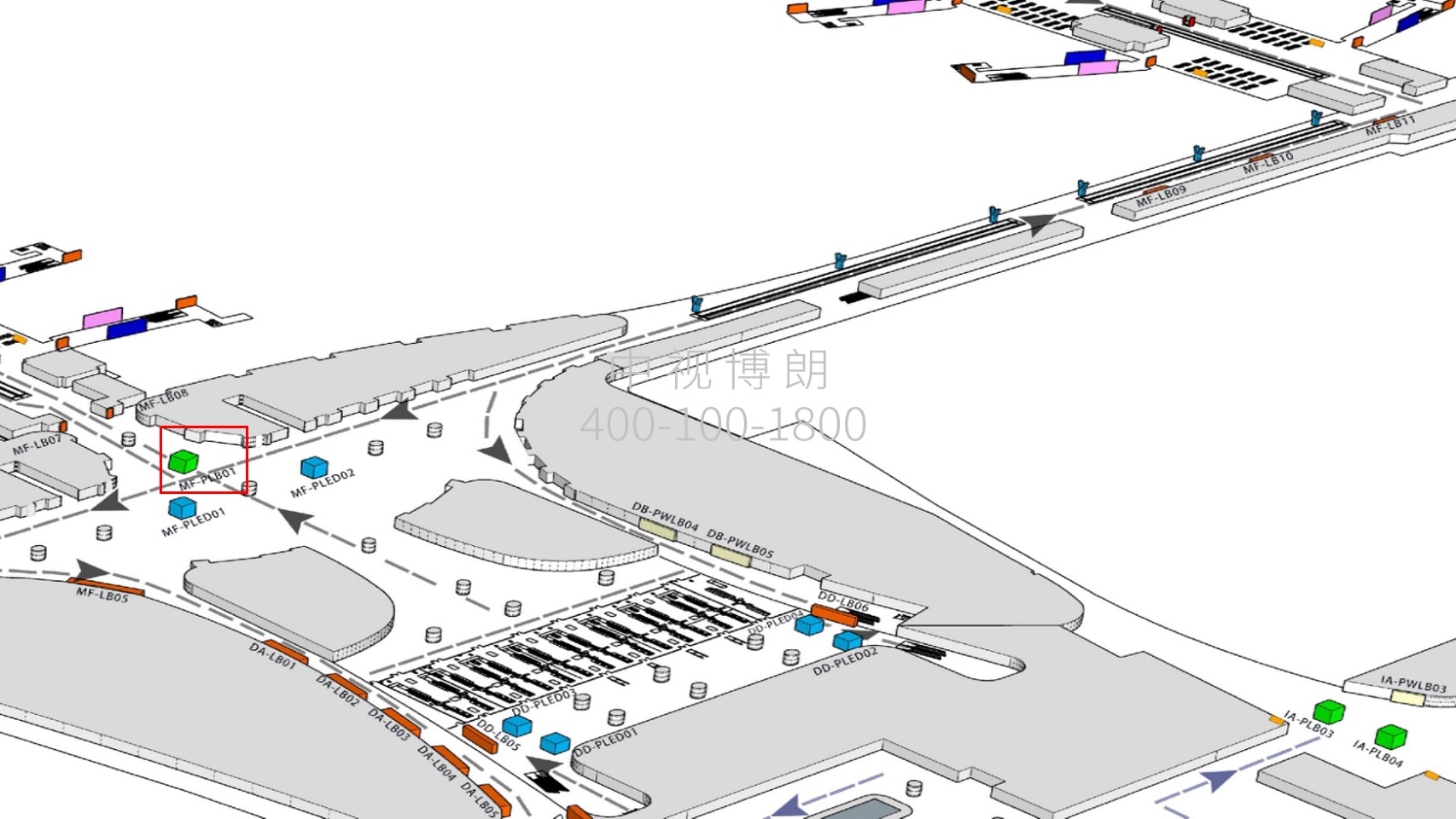 杭州机场广告-T4国内混流商业区包柱灯箱PLB01点位图