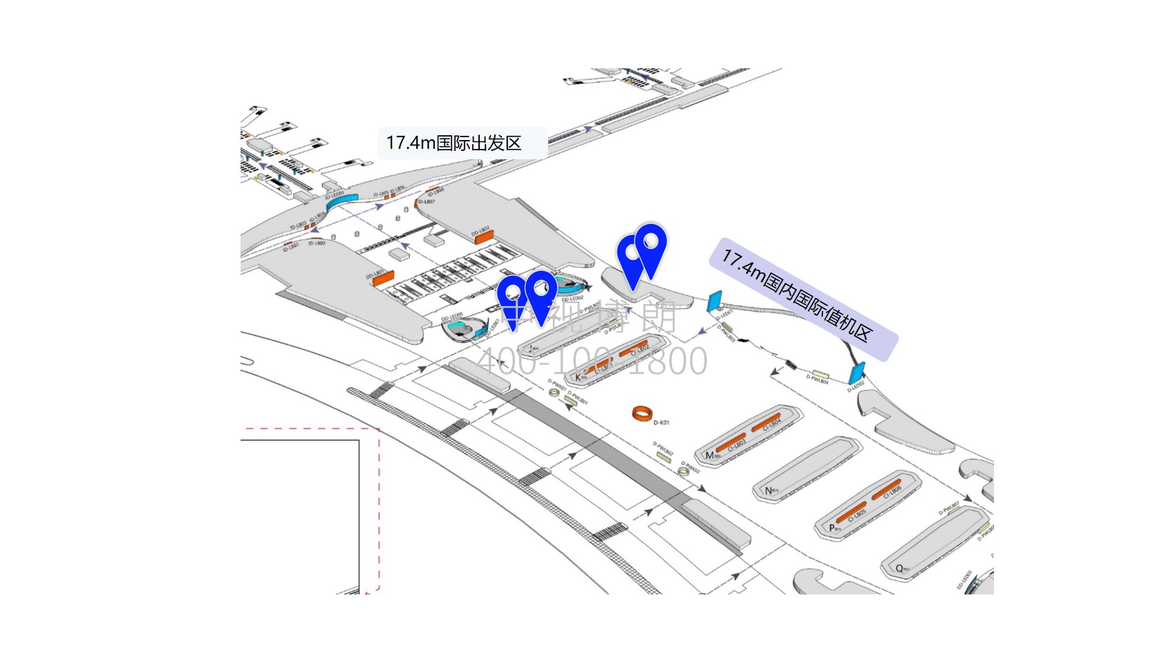 杭州机场广告-T4国际出发免税区灯箱LB01/2/7/8点位图