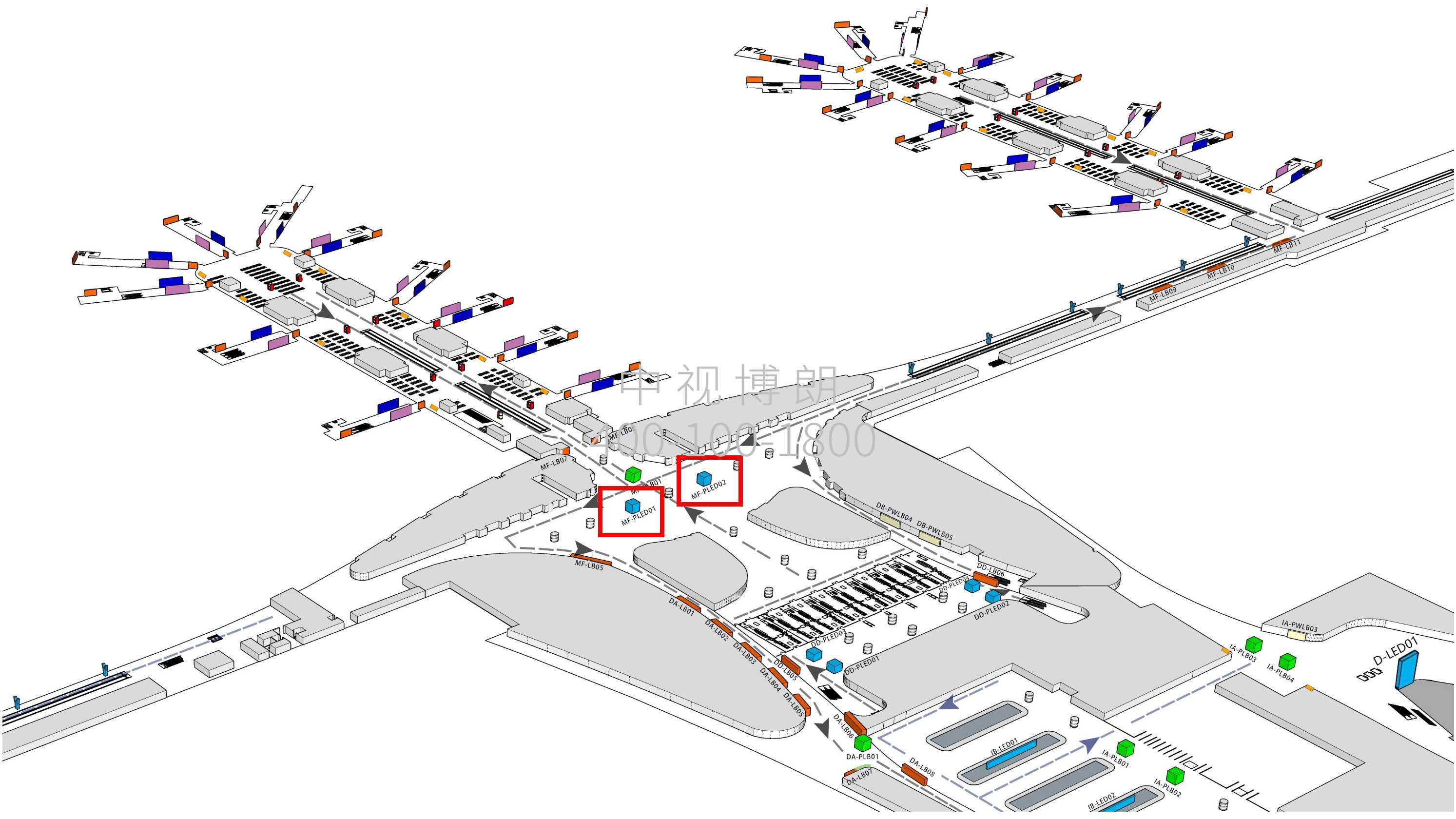 杭州萧山机场广告-T4混流商业区包柱大屏套装位置图