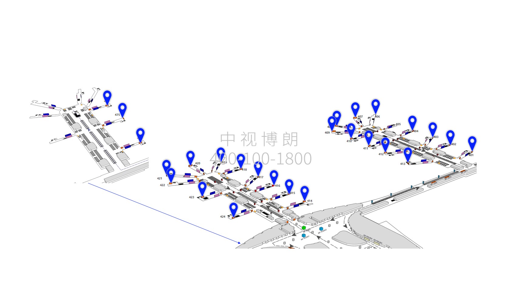 杭州萧山机场广告-T4固定端内廊桥灯箱位置图