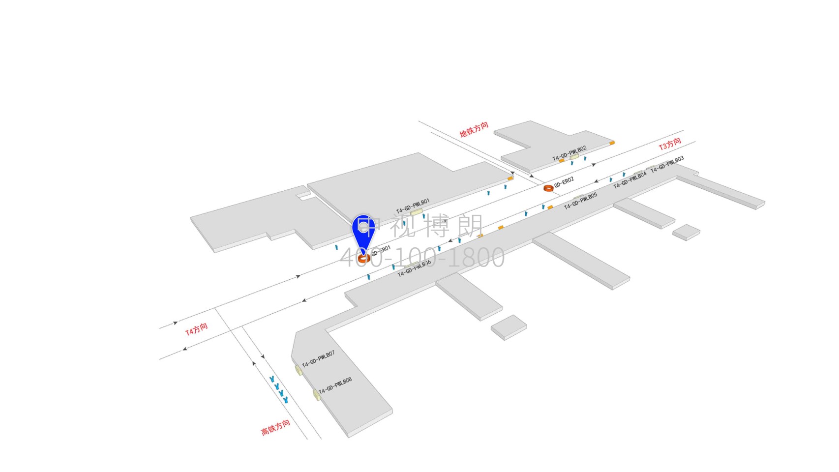 杭州萧山机场广告-T4交通中心出发通廊位置图