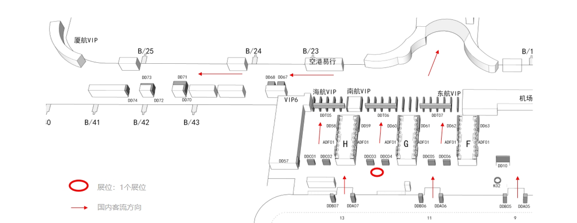 杭州萧山机场广告-T3国内出发办票厅展位1位置图