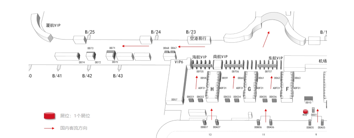 杭州萧山机场广告-T3国内出发办票厅展位2位置图