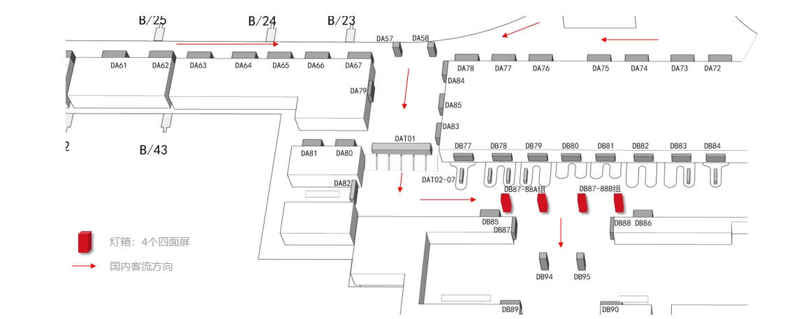 杭州萧山机场广告-T3国内到达迎客厅灯箱2位置图