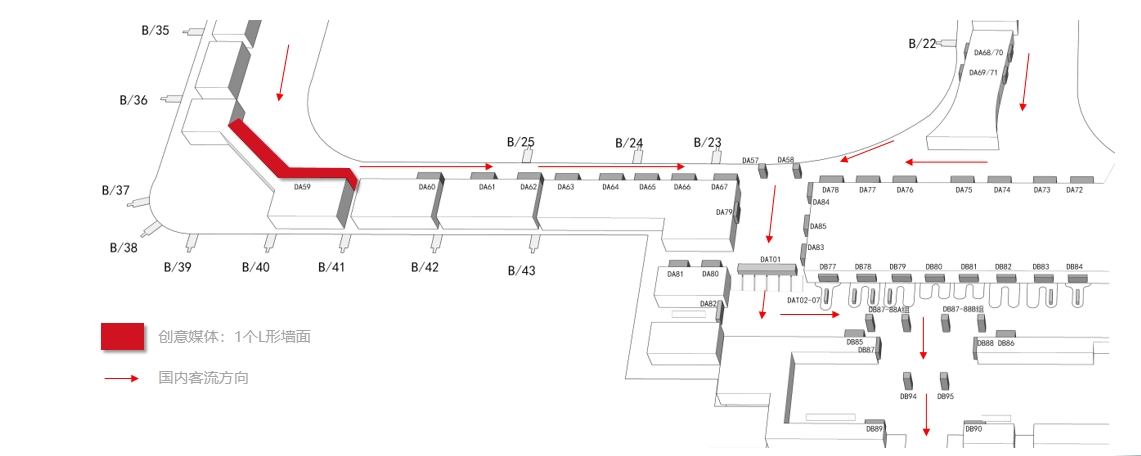 杭州萧山机场广告-T3国内到达通廊创意媒体DA59位置图