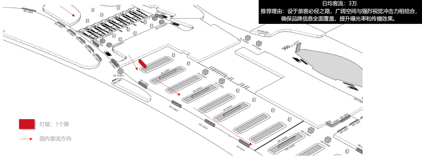 杭州萧山机场广告-T4国内到达通廊灯箱LB06位置图