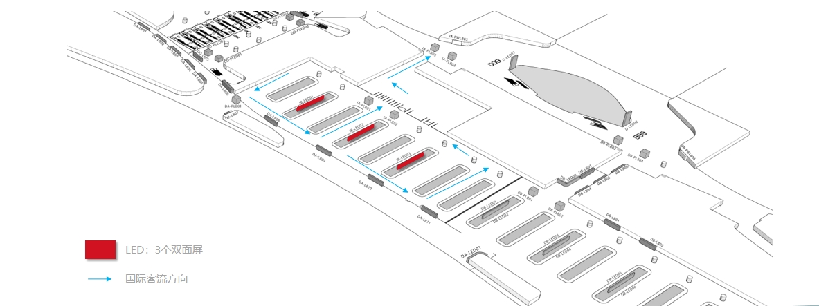 杭州萧山机场广告-T4国际到达行李厅LED大屏位置图