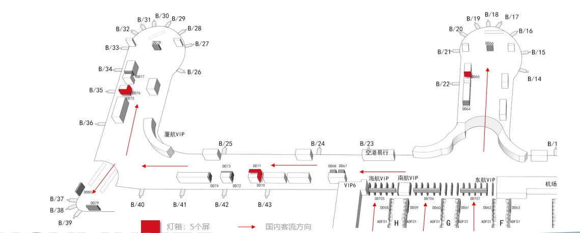 杭州萧山机场广告-T3国内出发候机区位置图