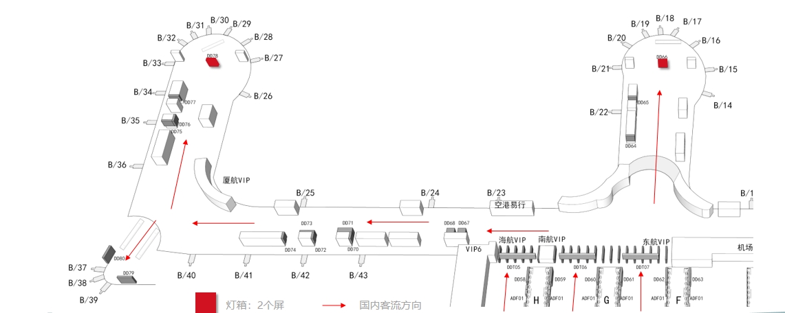 杭州萧山机场广告-T3国内出发通廊灯箱3位置图