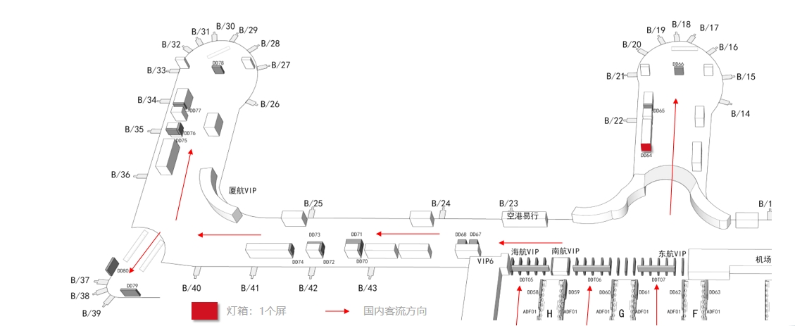 杭州萧山机场广告-T3国内出发通廊灯箱DD64位置图