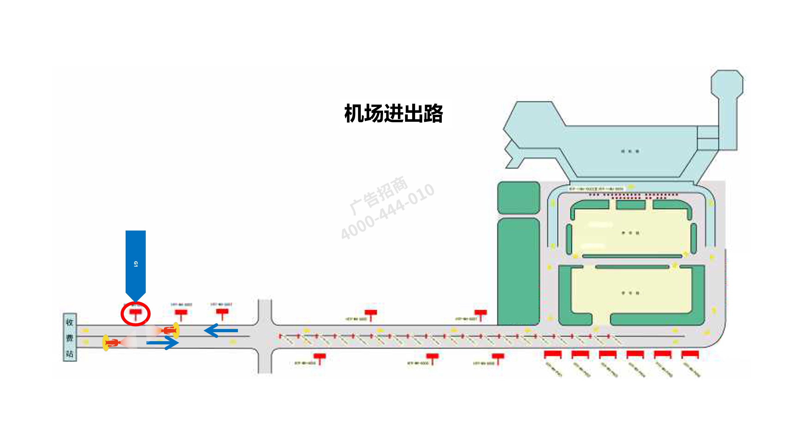 哈尔滨太平机场广告-进出机场路立柱G001位置图