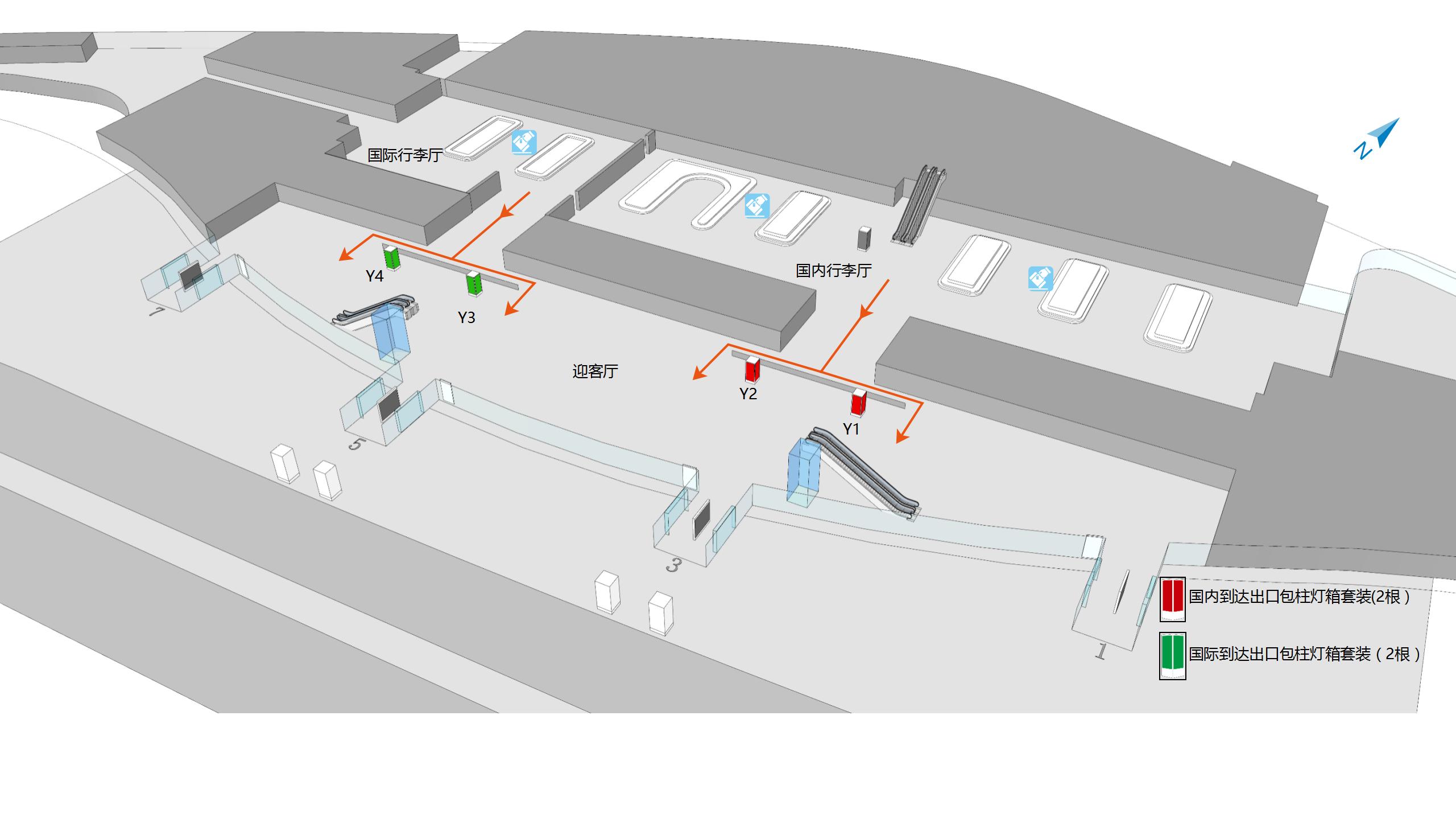 合肥新桥国际机场广告-国内国际行李厅出口包柱灯箱套装位置图