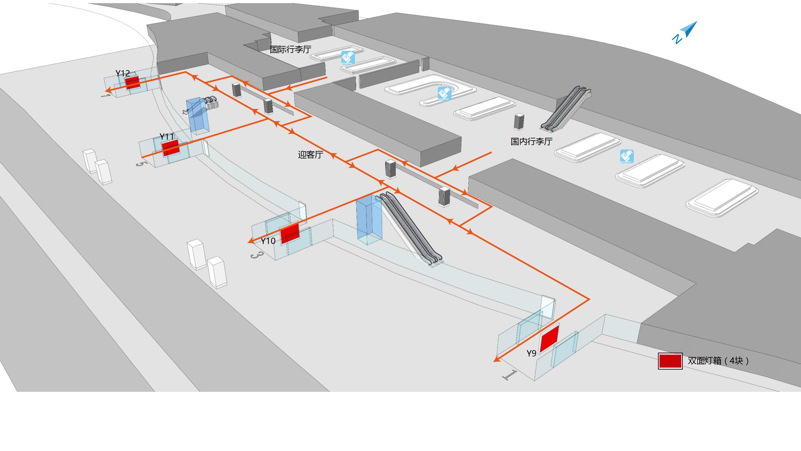合肥新桥国际机场广告-国内国际到达层出入口灯箱位置图