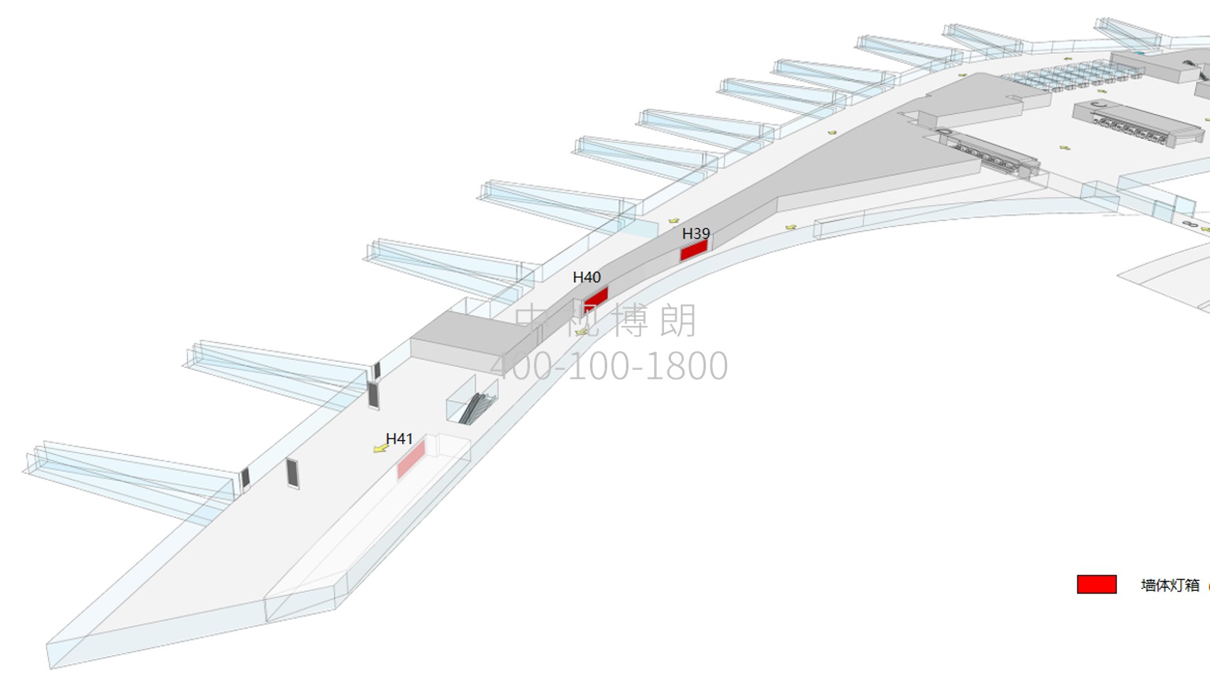 合肥机场广告-国际出发长廊墙体灯箱点位图