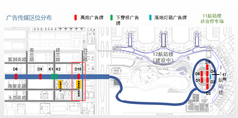合肥新桥国际机场广告-机场进出路双面高炮广告牌D10位置图