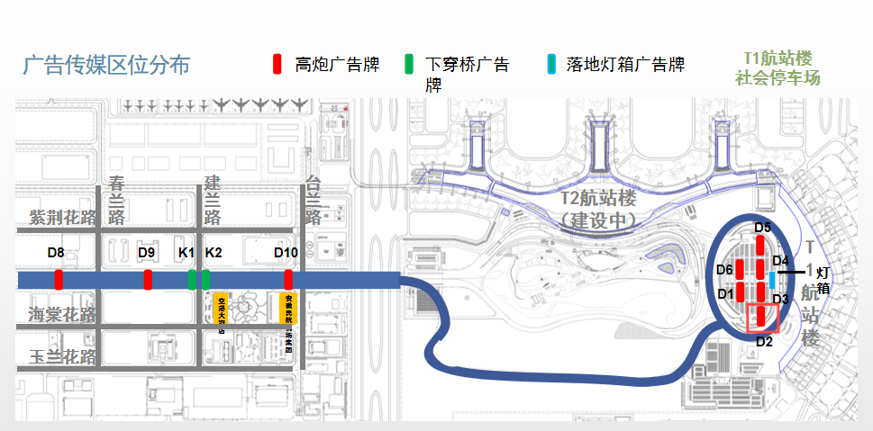 合肥新桥国际机场广告-机场进出路双面高炮广告牌D2位置图