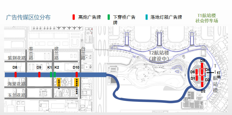 合肥新桥国际机场广告-机场进出路双面高炮广告牌D4位置图