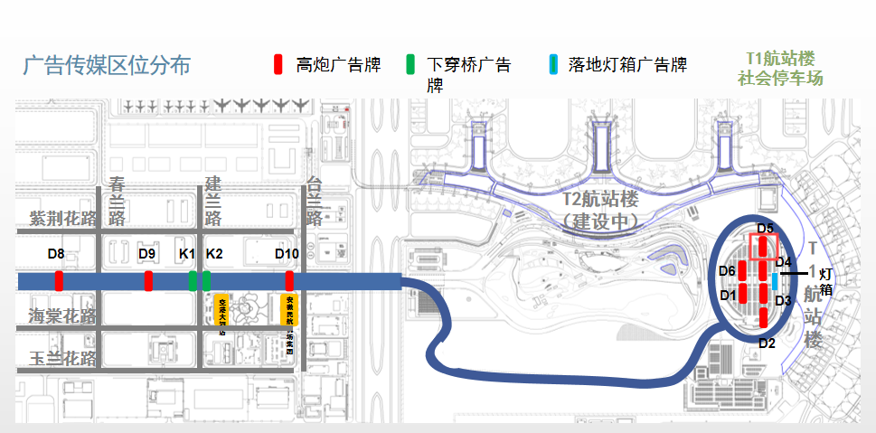 合肥新桥国际机场广告-机场进出路双面高炮广告牌D5位置图