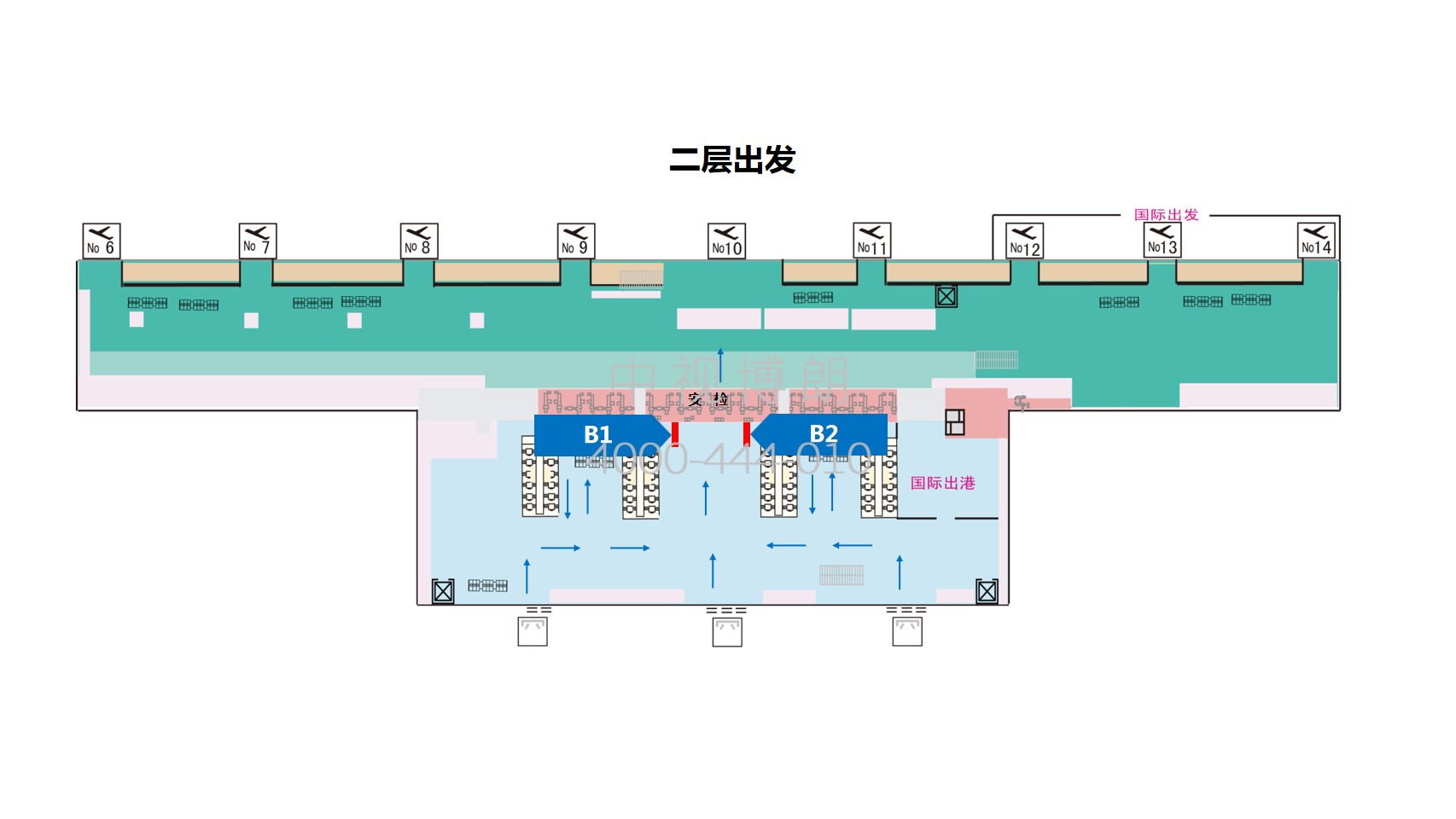 呼和浩特白塔国际机场广告-国内出发大厅安检刷屏套餐位置图