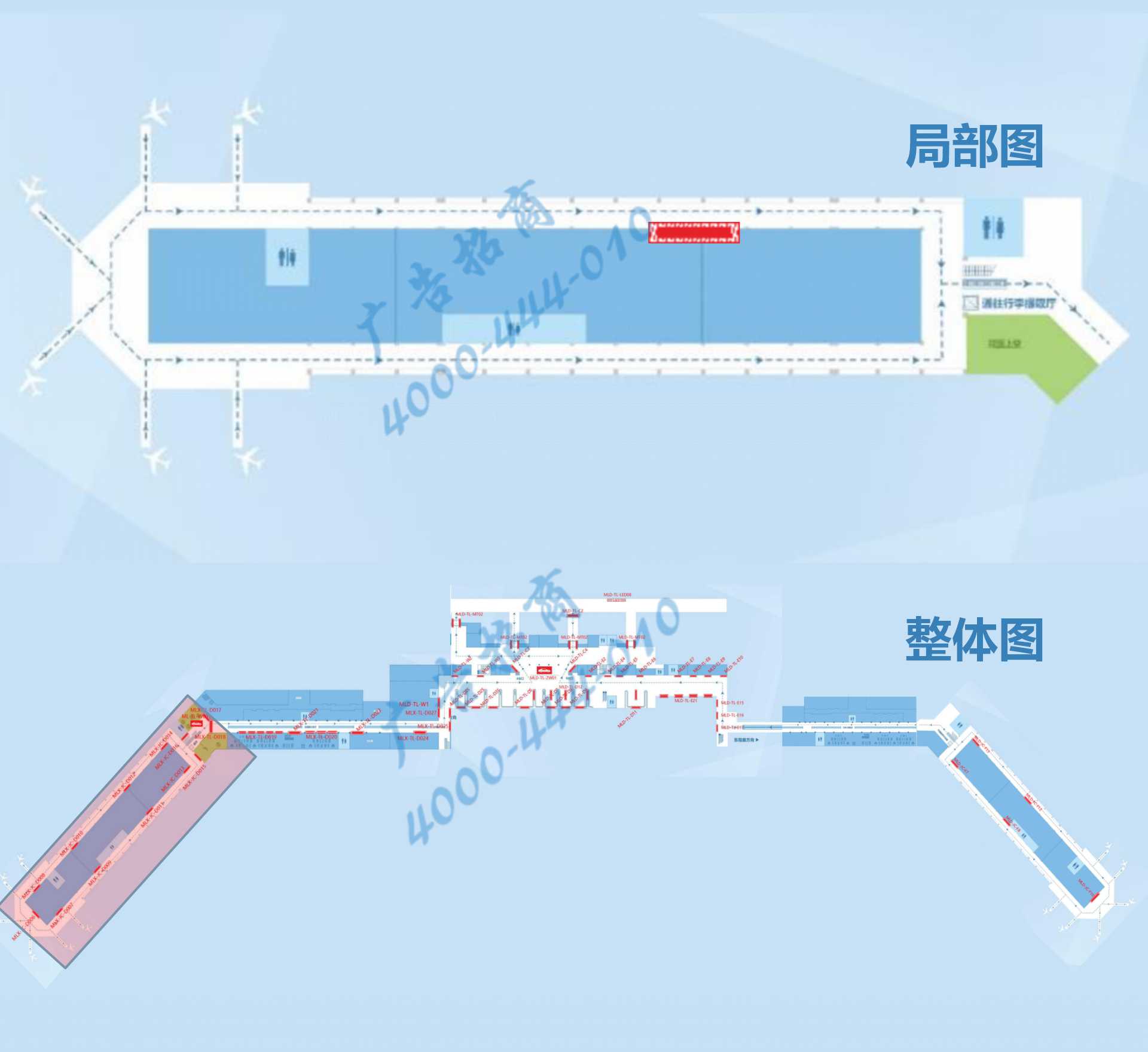 海口美兰机场广告-T1到达西侧通廊灯箱D012位置图