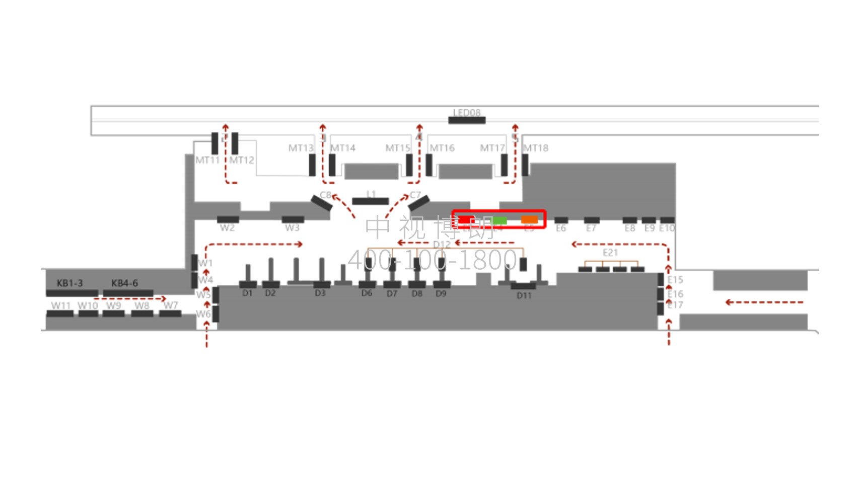 海口机场广告-T1到达通廊灯箱E2/E4/E5点位图