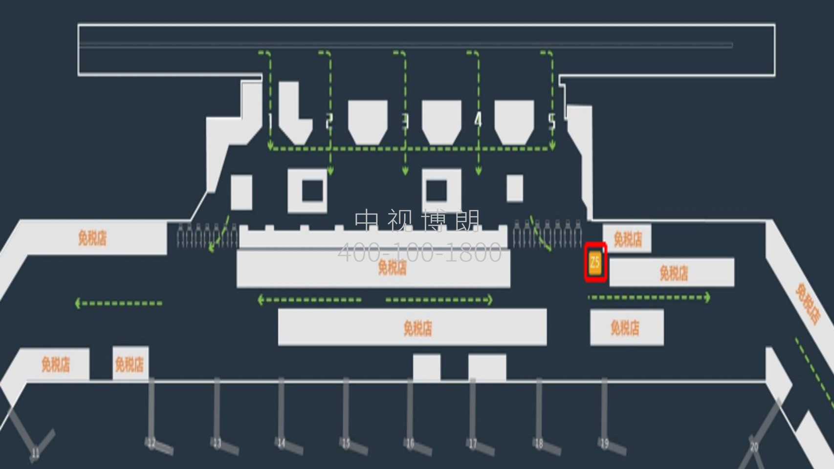 海口机场广告-T1出发候机免税区包柱灯箱Z5点位图