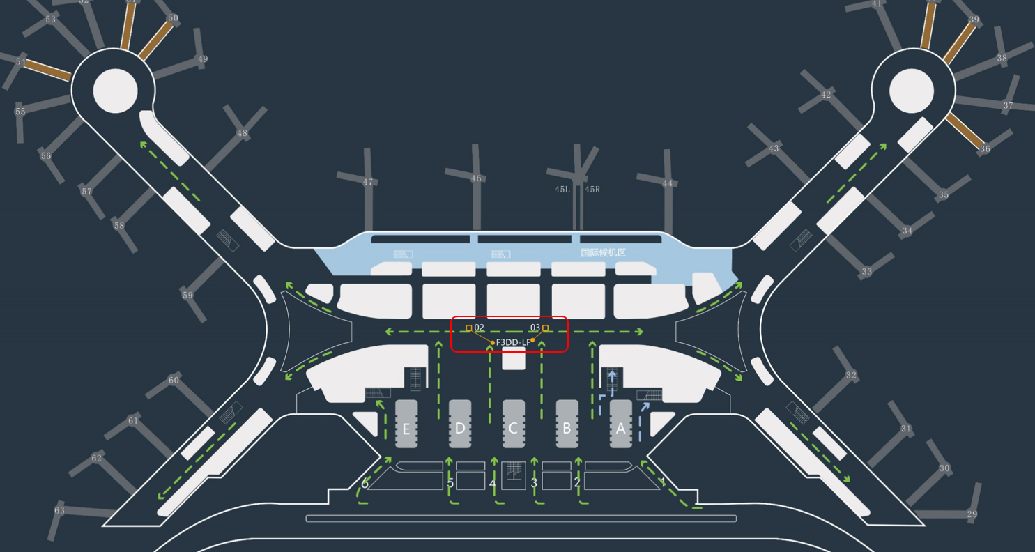 海口美兰机场广告-T2出发商业区立式灯箱套装位置图
