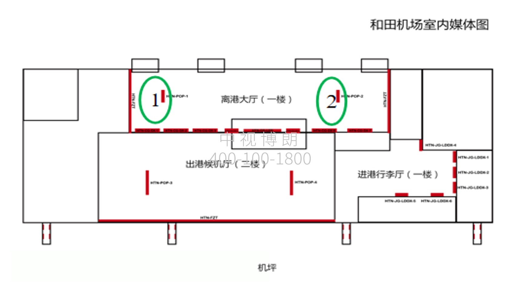 和田机场广告-出发大厅1/2号吊旗点位图