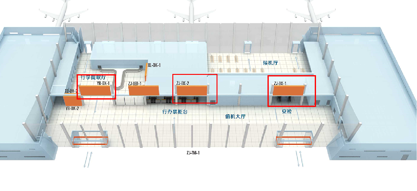 汉中机场广告-出发值机厅迎客厅灯箱点位图