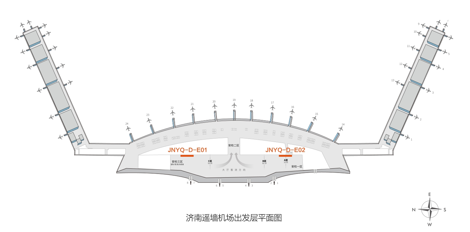 济南遥墙国际机场广告-国内出发值机区灯箱套装5位置图