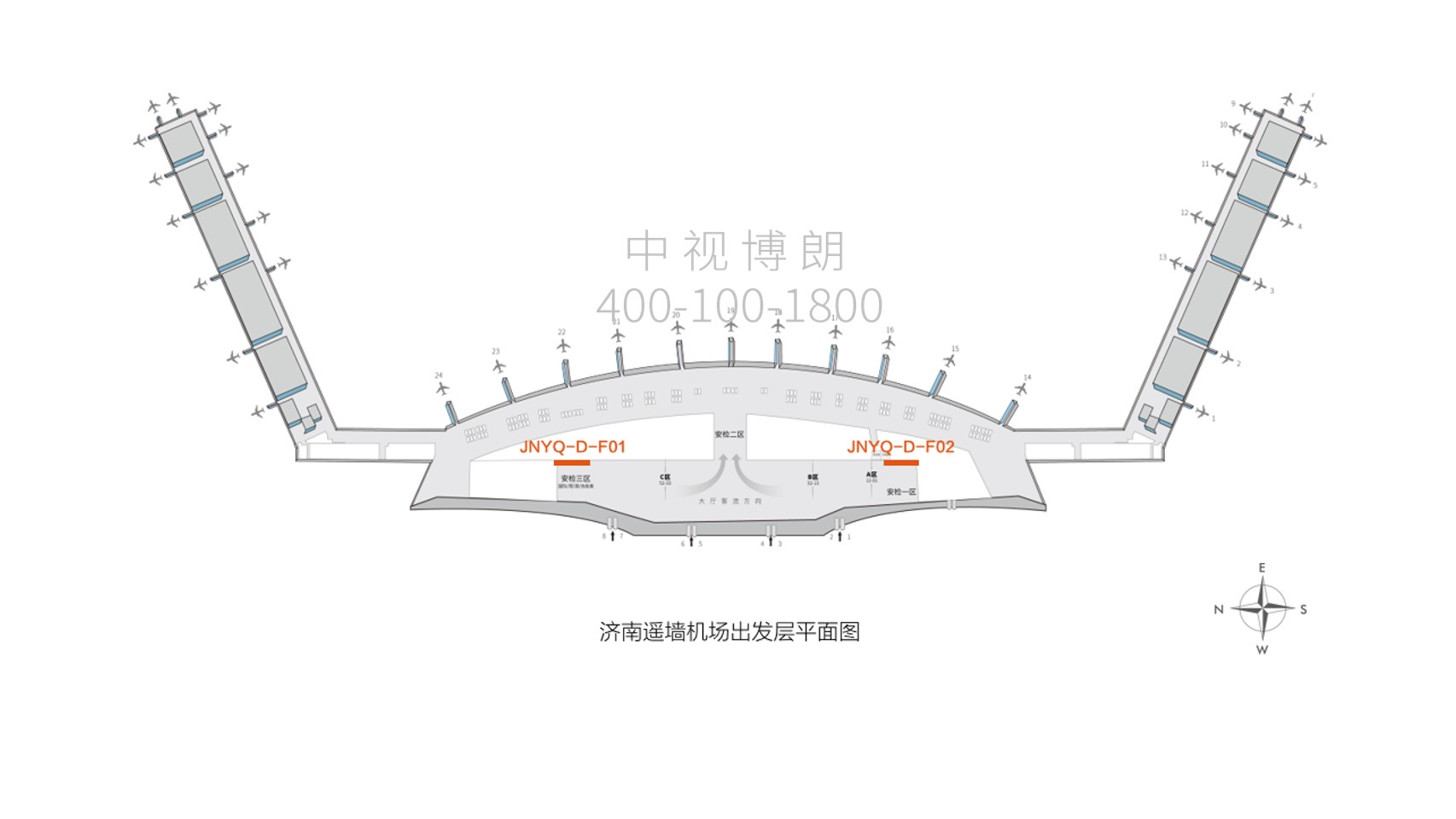 济南遥墙国际机场广告-国内出发值机区灯箱套装6位置图