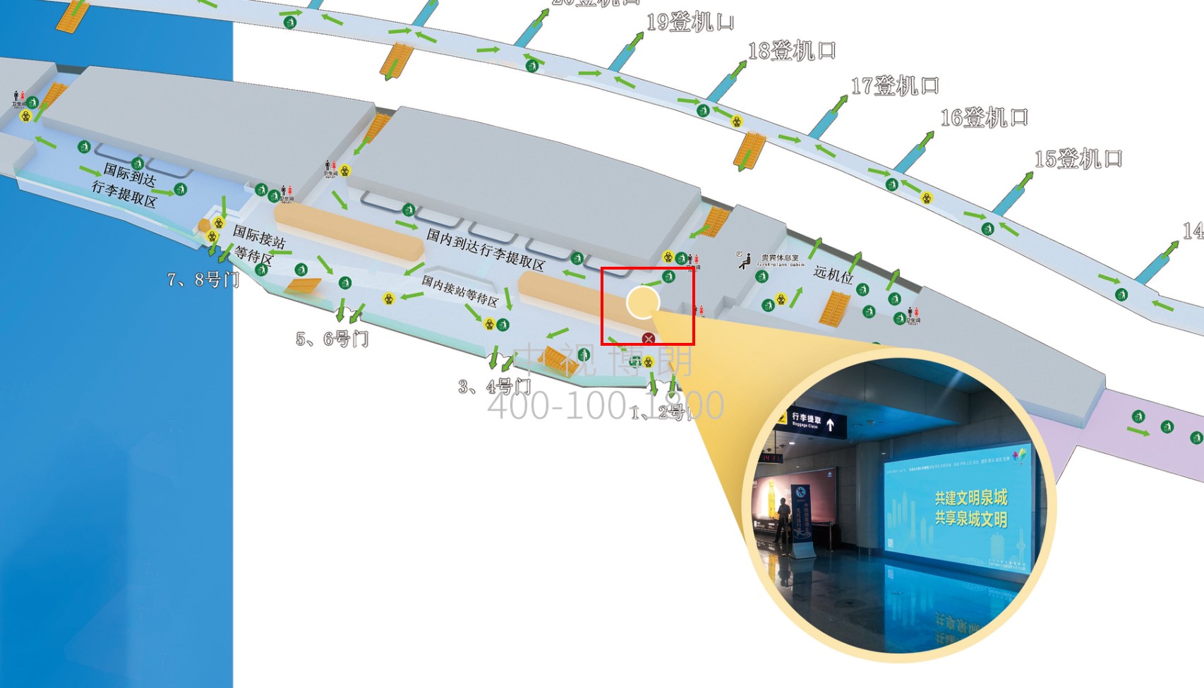 济南遥墙国际机场广告-国内到达行李厅LED大屏位置图