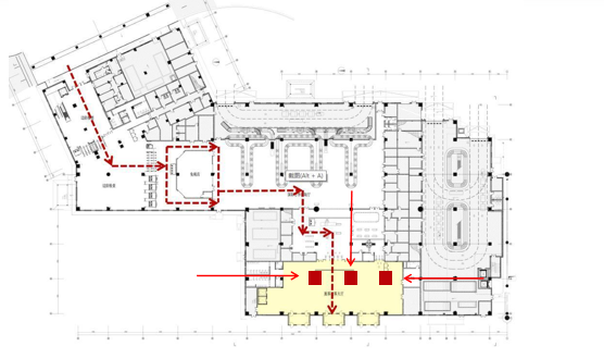 济南遥墙国际机场广告-国际到达迎客厅包柱灯箱套装位置图