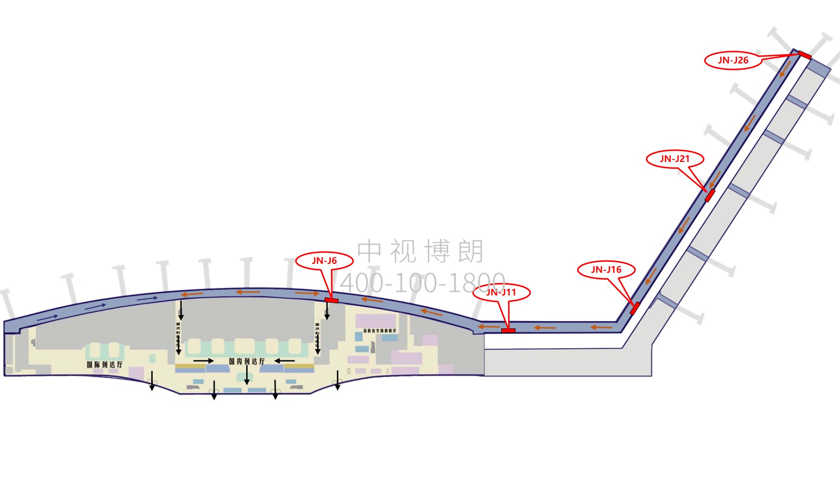 济南遥墙国际机场广告-国内到达夹层墙面灯箱套装1位置图