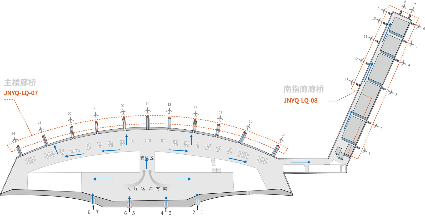 济南遥墙国际机场广告-内侧廊桥看板套装2位置图