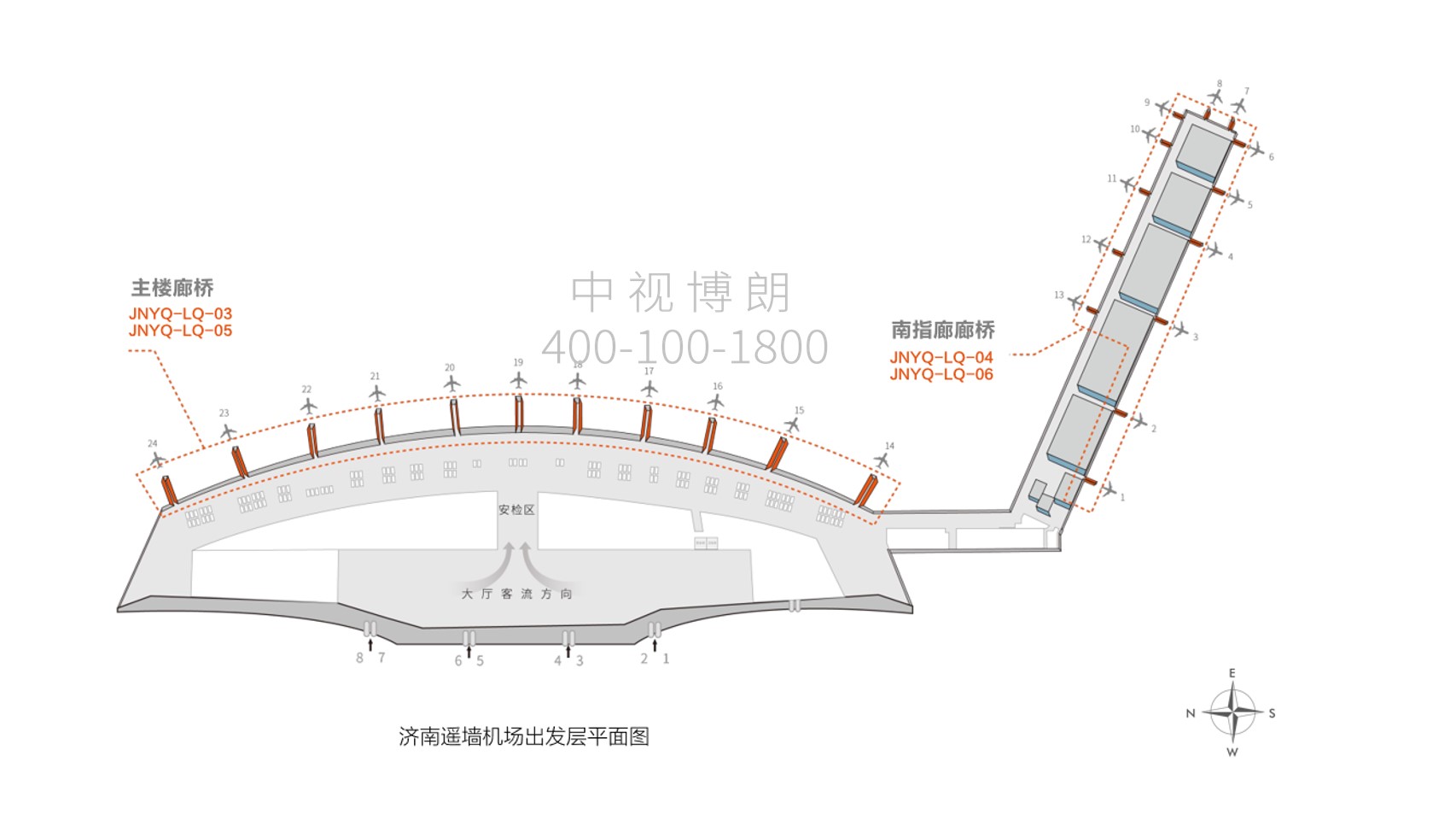 济南遥墙国际机场广告-内侧廊桥看板套装1位置图