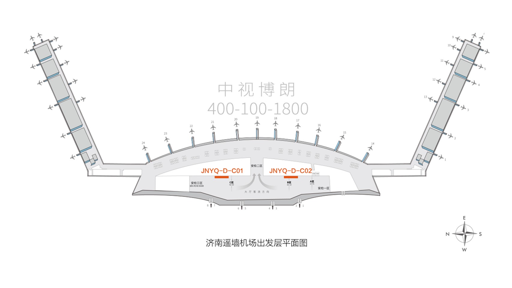 济南遥墙国际机场广告-国内出发值机区灯箱套装3位置图