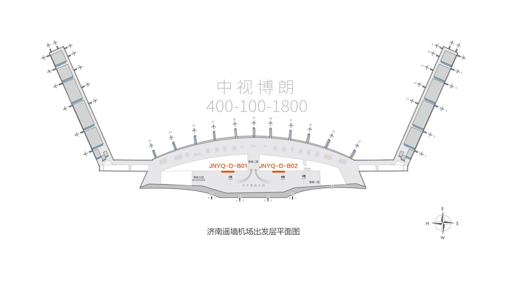 济南遥墙国际机场广告-国内出发值机区灯箱套装2位置图