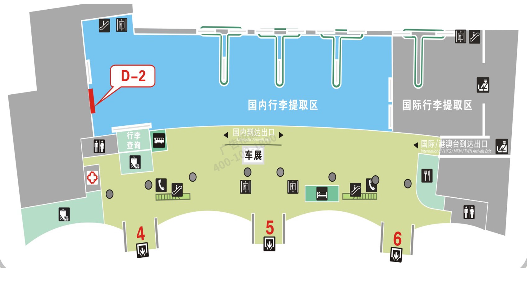 揭阳机场广告-到达行李厅灯箱广告位置图