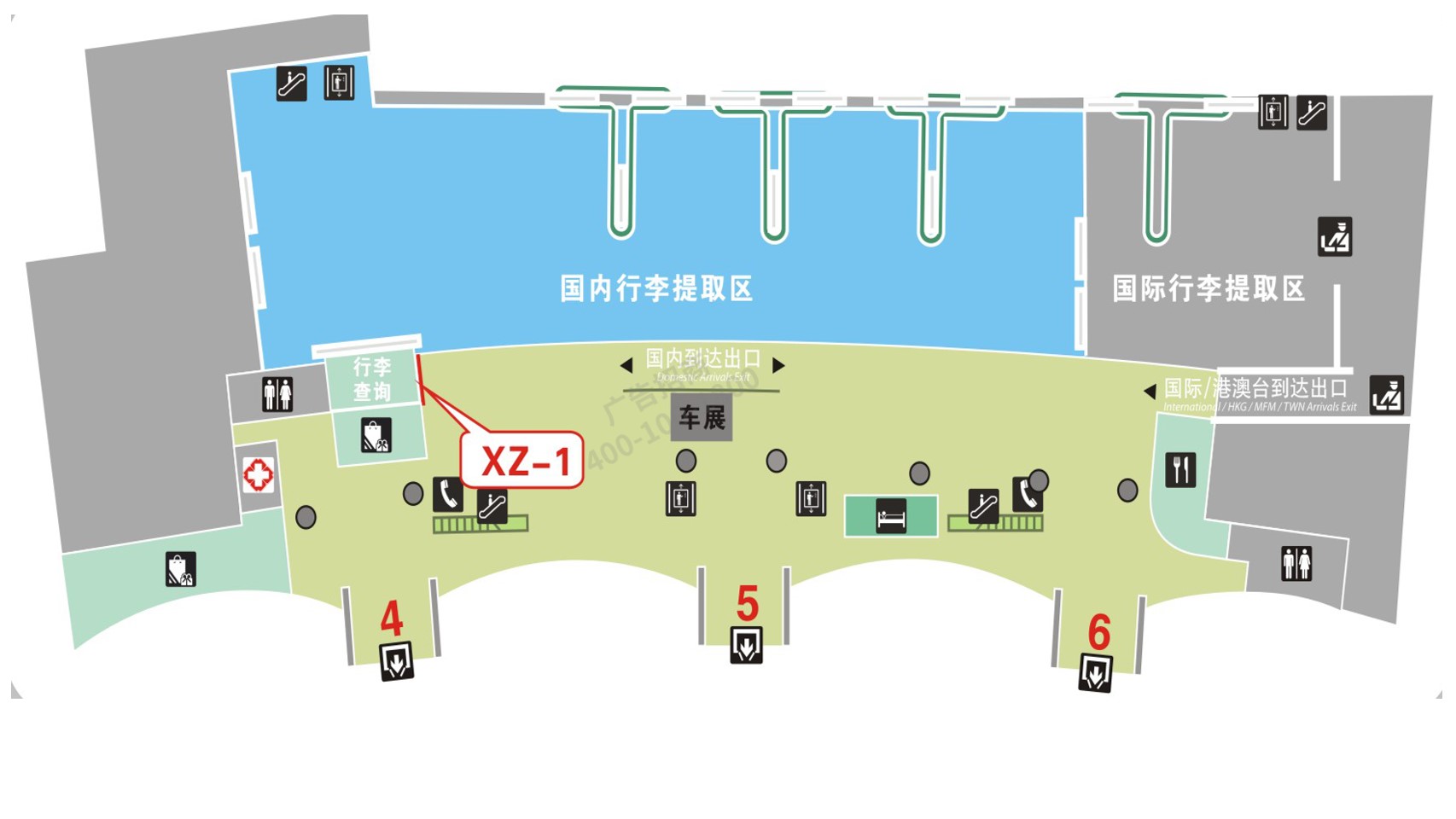 揭阳机场广告-到达候客厅灯箱广告位置图