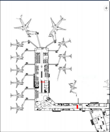 揭阳机场广告-T2国内候机厅吊顶灯箱位置图