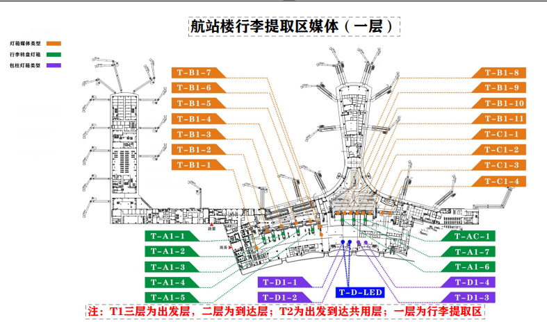揭阳机场广告-国内到达行李厅墙面灯箱位置图