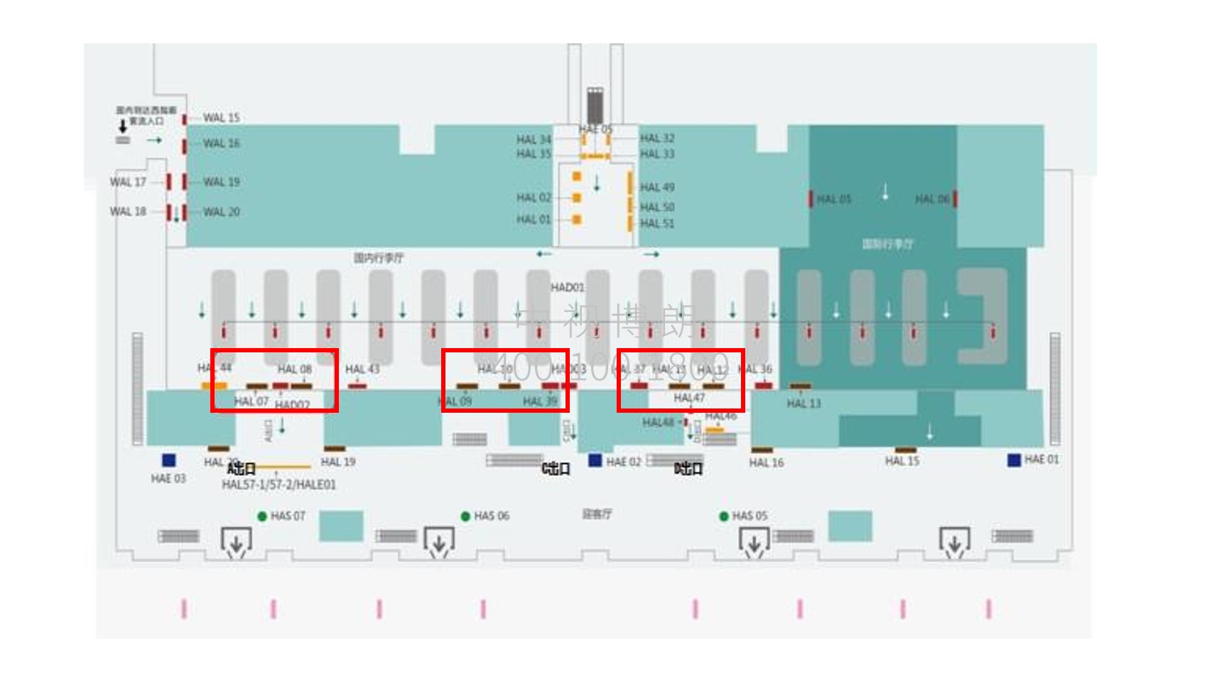 昆明机场广告-国内到达行李提取厅灯箱+贴纸点位图