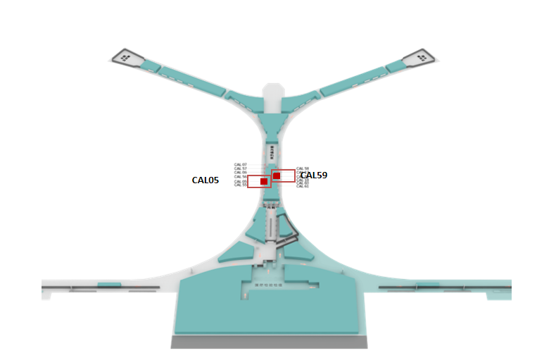 昆明长水国际机场广告-国内到达中央指廊墙面灯箱套装位置图