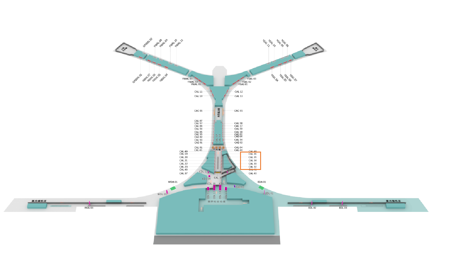 昆明长水国际机场广告-国内到达汇集通道墙面灯箱位置图