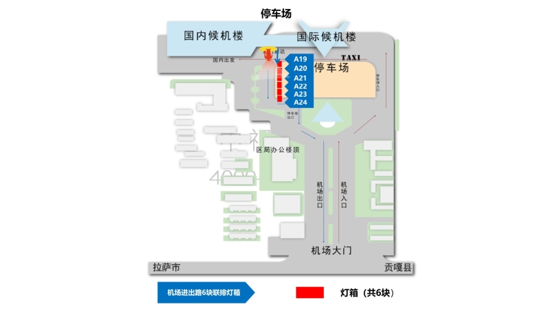 拉萨机场广告-机场进出路6块联排灯箱点位图