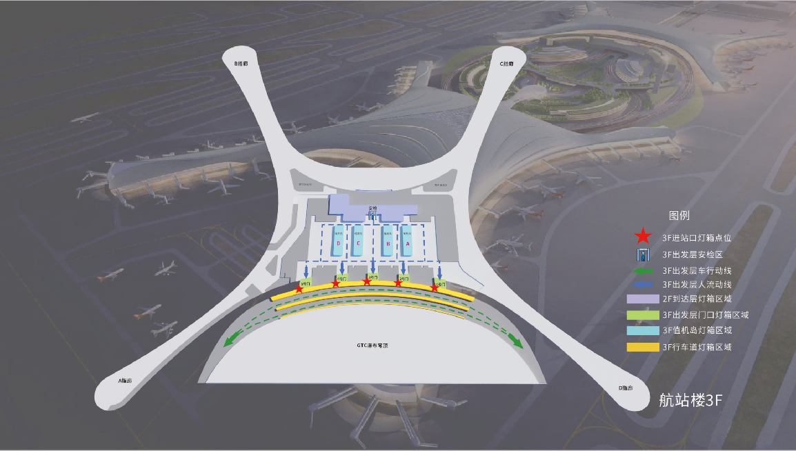 兰州机场广告-T3出发门口灯箱套装点位图