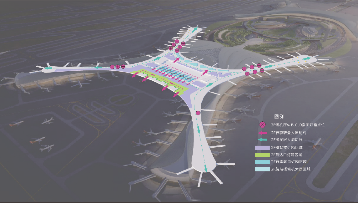 兰州中川国际机场广告-T3混流区三层候机区灯箱套装位置图