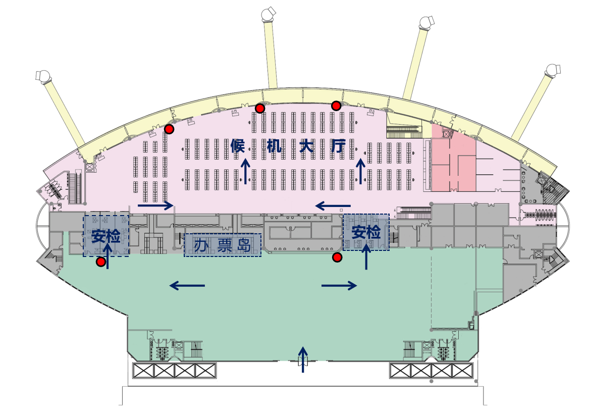 绵阳南郊机场广告-T1出发安检/候机厅刷屏套装位置图