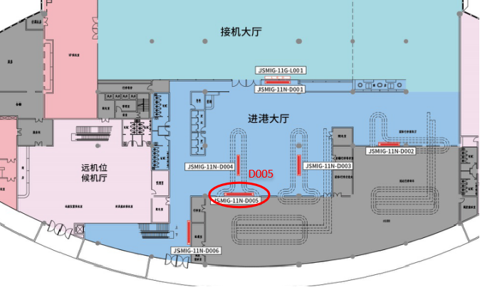 绵阳南郊机场广告-T1到达行李转盘灯箱D005位置图